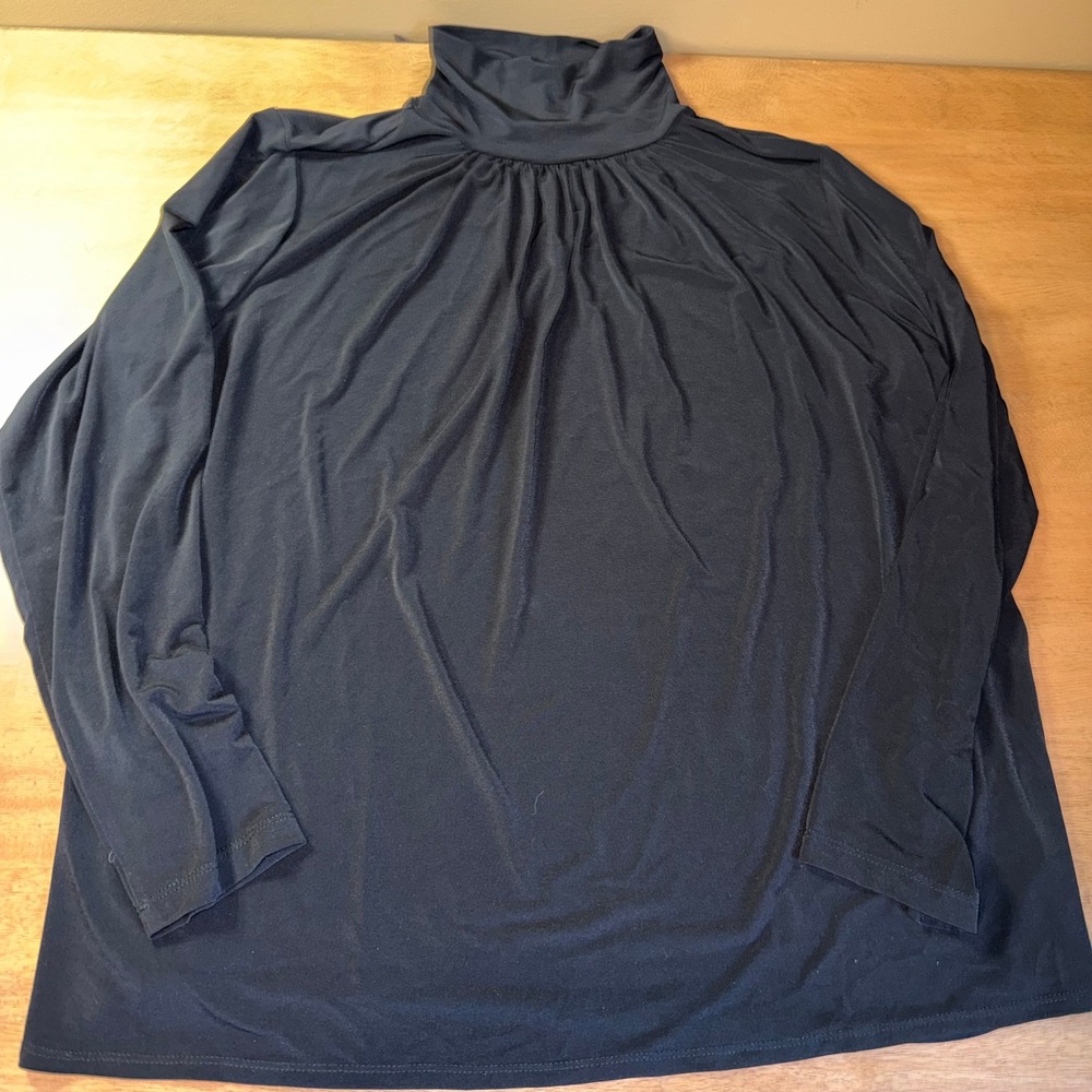 Susan Graver Liquid Knit Black Mock Turtleneck Gathered Top Plus Size 2X